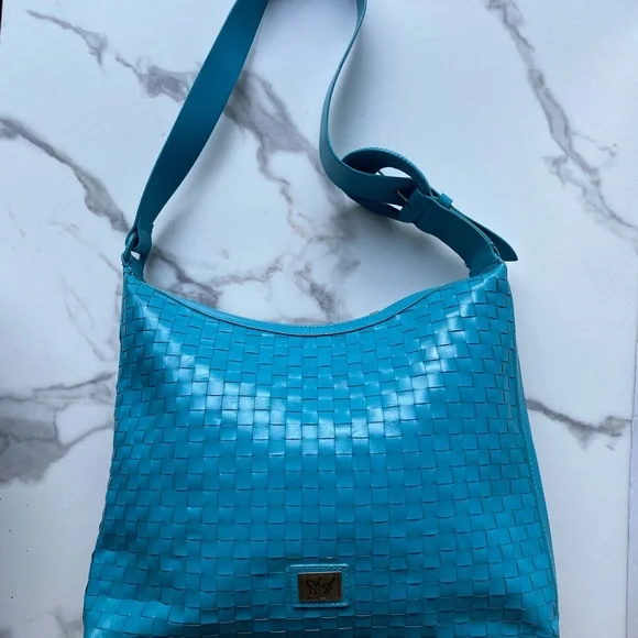 Sharif Luxury Blue Woven Leather Hobo Bag - Picture 6 of 9